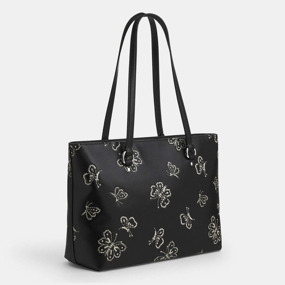 NWT Coach Station Tote Bag With Butterfly Print Silver Black CCK87 in Leather - Picture 3 of 15